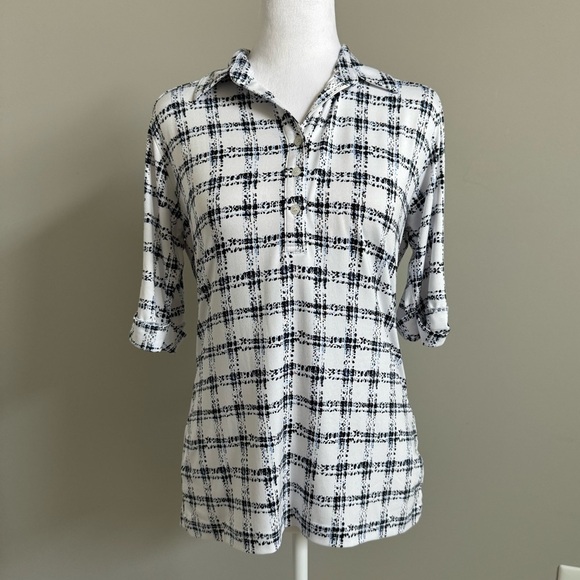 Sport Haley 3/4 Sleeve Plaid Top Size Small - Picture 1 of 8